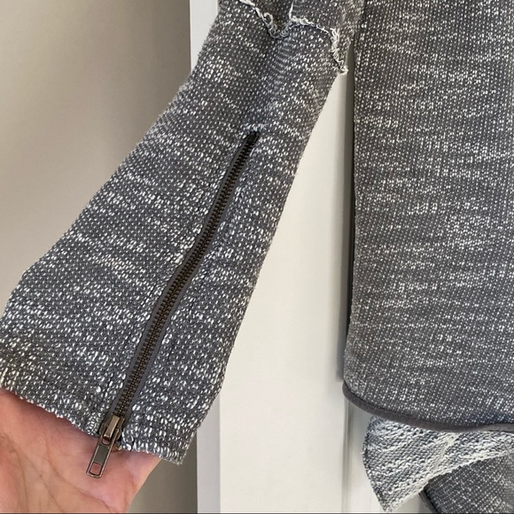 Free People In the Loop Waterfall Front, French Terry Grey Jacket w Zipper Cuffs - Picture 4 of 15